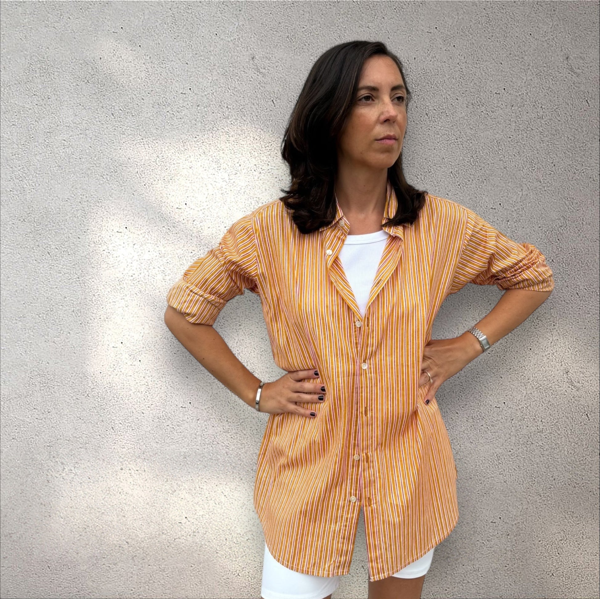 La chemise oversize - rayée ocre et rouge - MAB