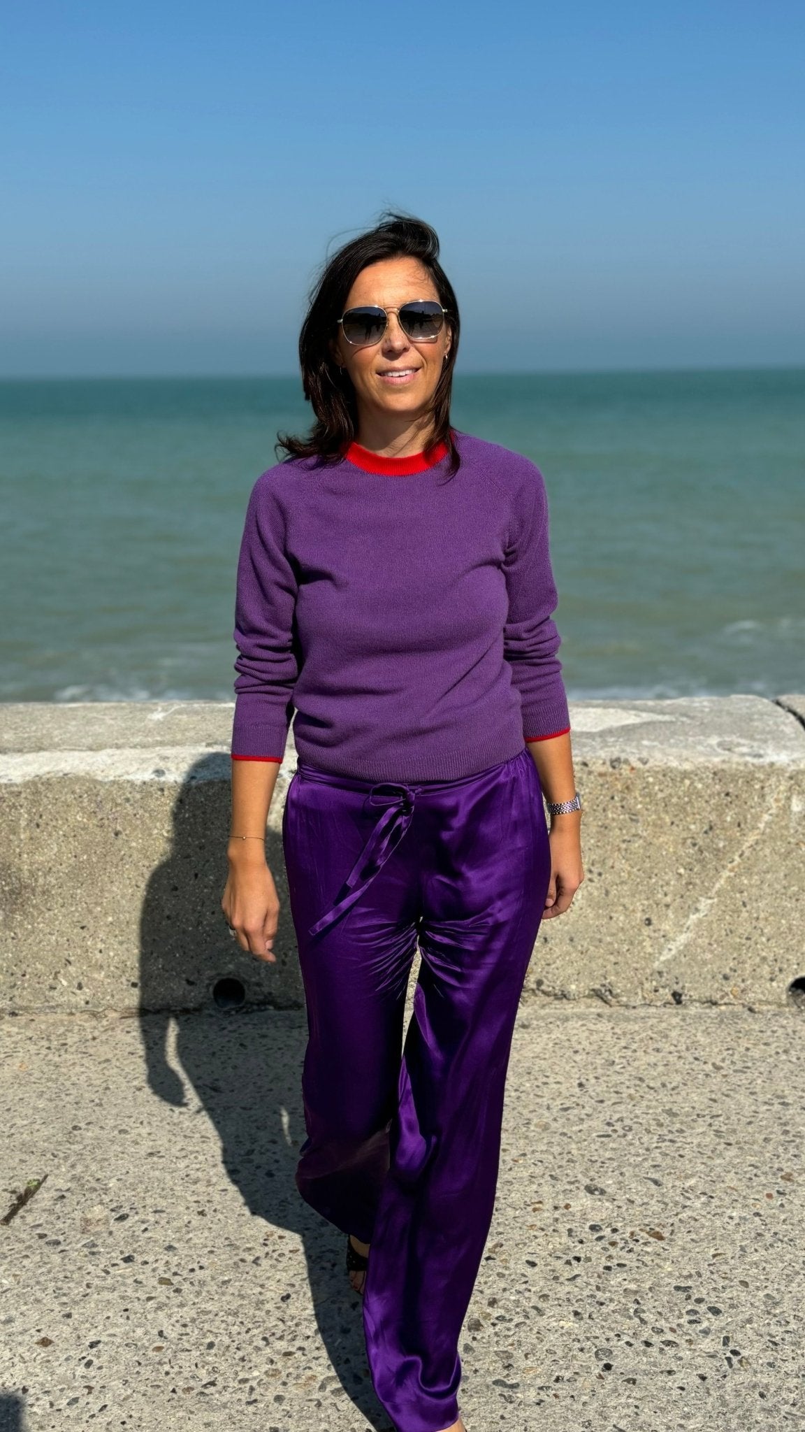 Le pull col rond cachemire - violet - MAB