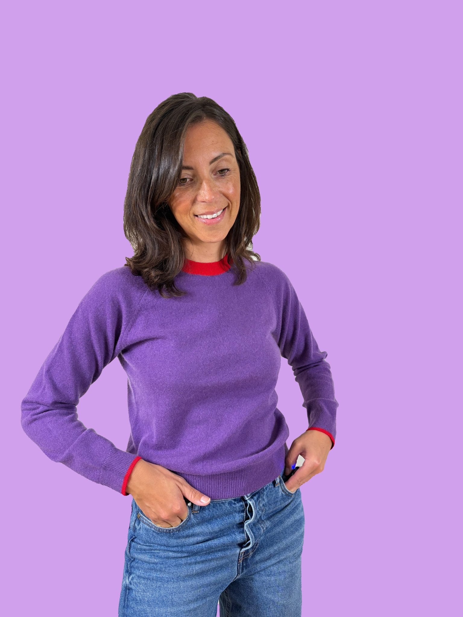 Le pull col rond cachemire - violet - MAB